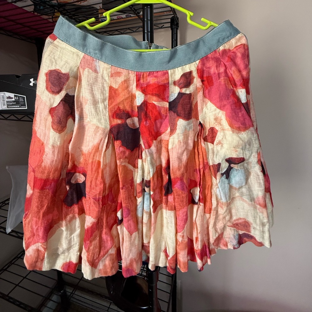 Ann Taylor Red and Pink Floral Skater Skirt